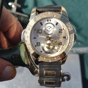 Techno Pave Gold and Black Chronograph Watch Stainless Steel Water Resistant